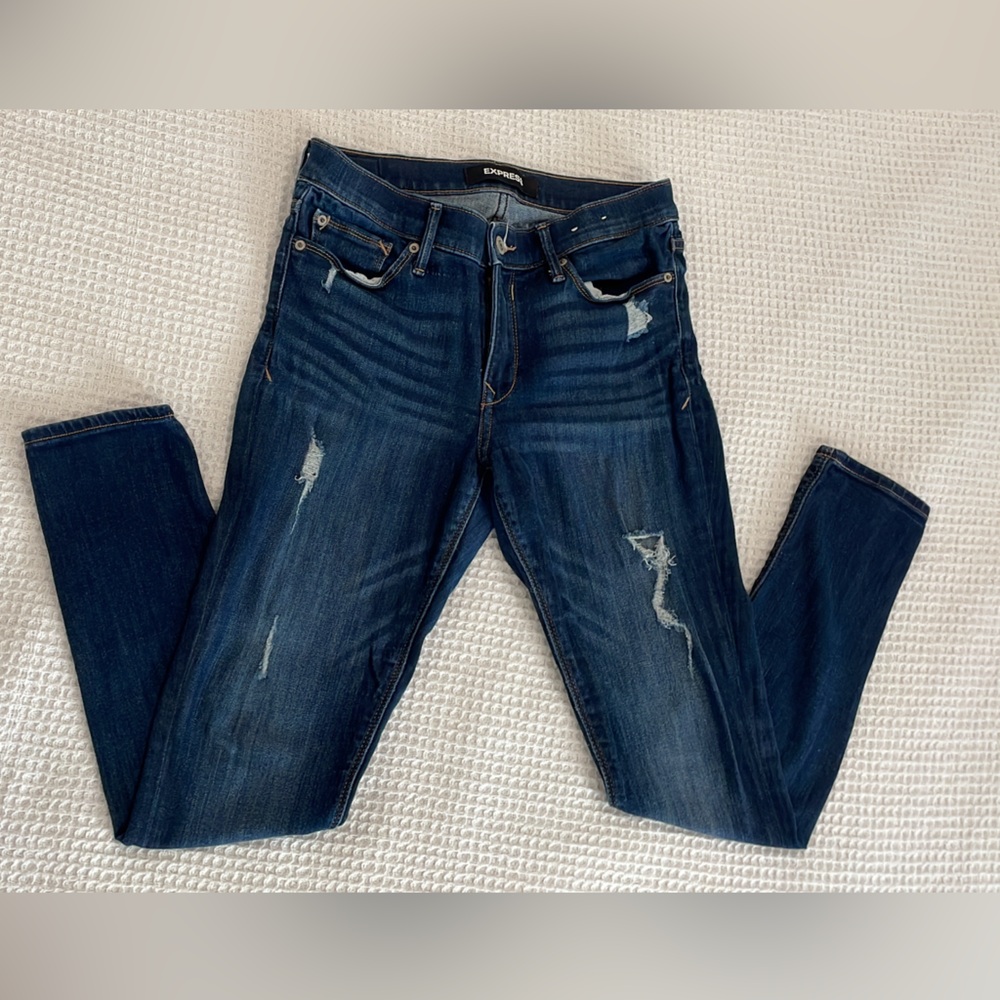 EXPRESS distressed skinny jeans, stretchy, mid rise, new without tags